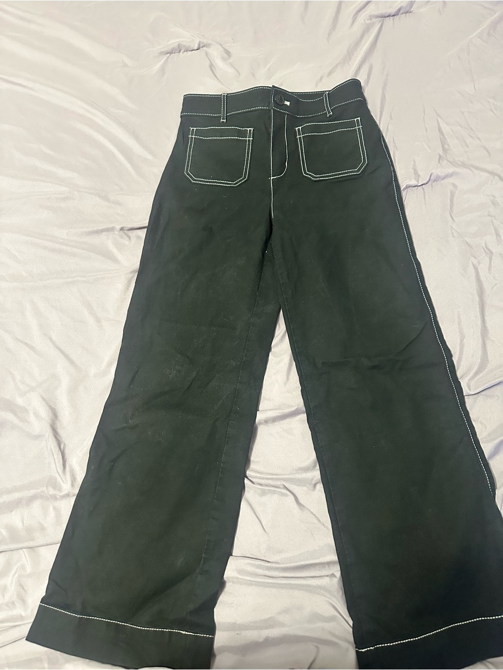 LOFT Black Wide Leg Pants with White Topstitching